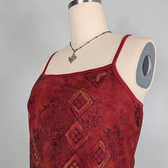 Y2K Express Mini Dress 9 10 Red Vintage 90s Grunge Whimsigoth Dark Fairy Mesh - Picture 7 of 12